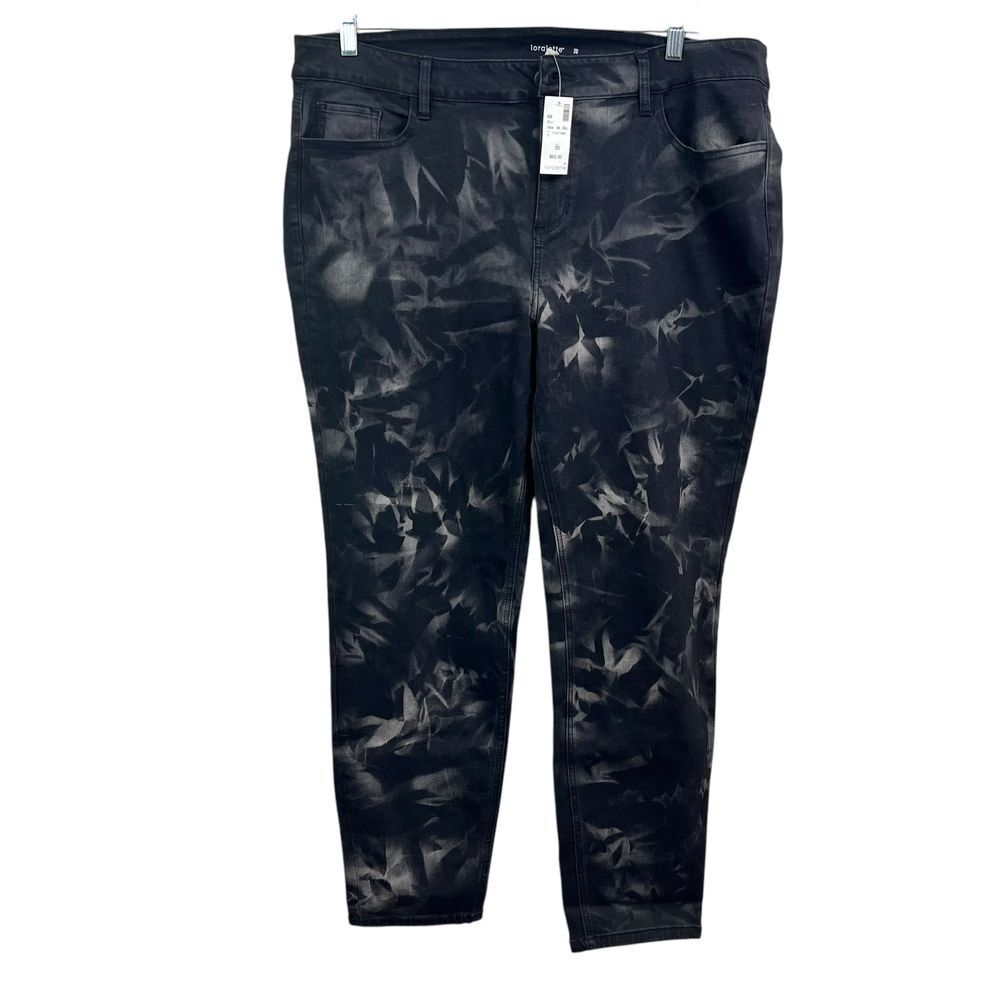 Loralette Womens Jeans Modern Abstract Tie Dye Black Gray Plus Size 20*
